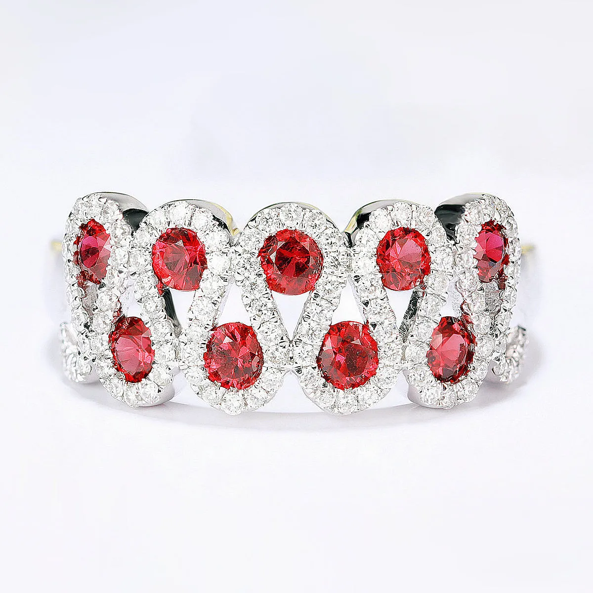 Ruby and Diamond Pave Wave Style Ring