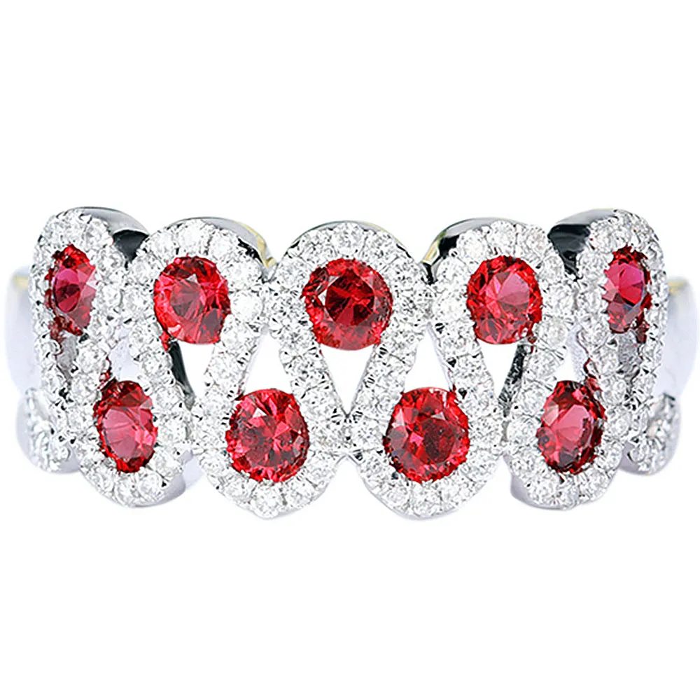 Ruby and Diamond Pave Wave Style Ring