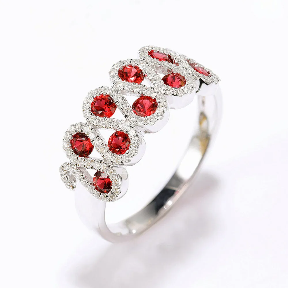 Ruby and Diamond Pave Wave Style Ring