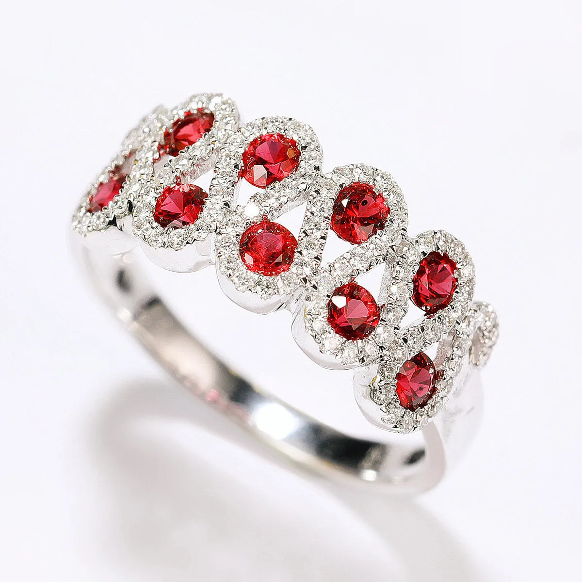 Ruby and Diamond Pave Wave Style Ring