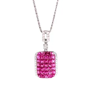 Ruby Diamond Square Dangle Earrings and Pendant Necklace