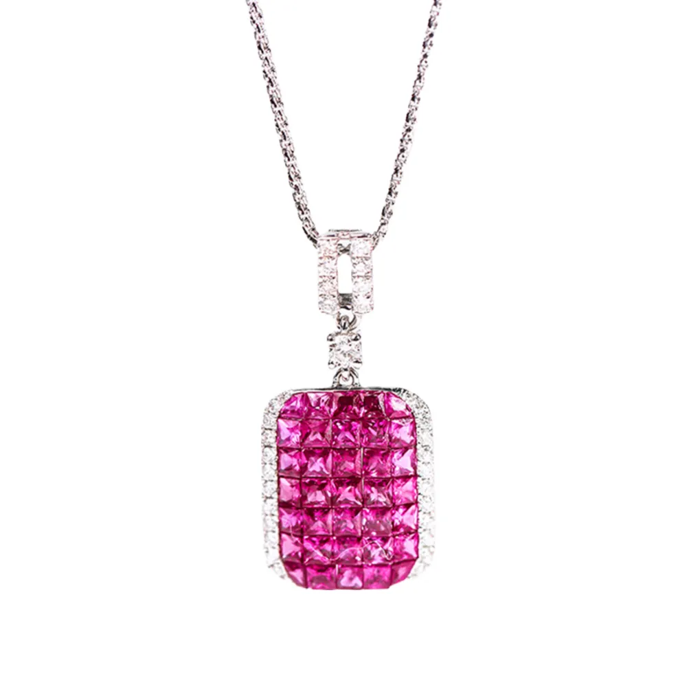 Ruby Diamond Square Dangle Earrings and Pendant Necklace