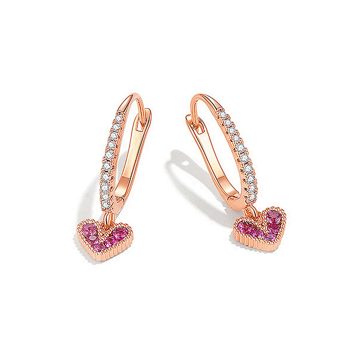 Ruby Heart Drop Diamond Hoop Earrings