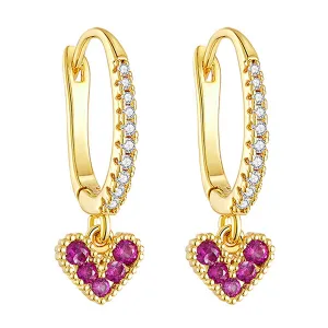 Ruby Heart Drop Diamond Hoop Earrings