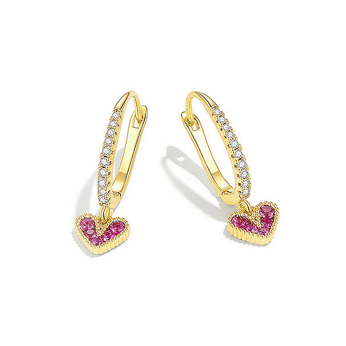 Ruby Heart Drop Diamond Hoop Earrings