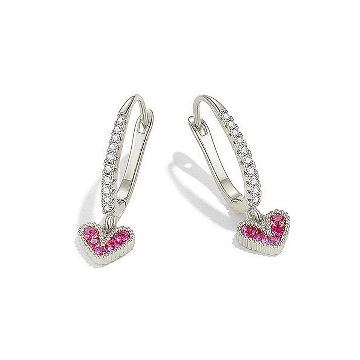 Ruby Heart Drop Diamond Hoop Earrings