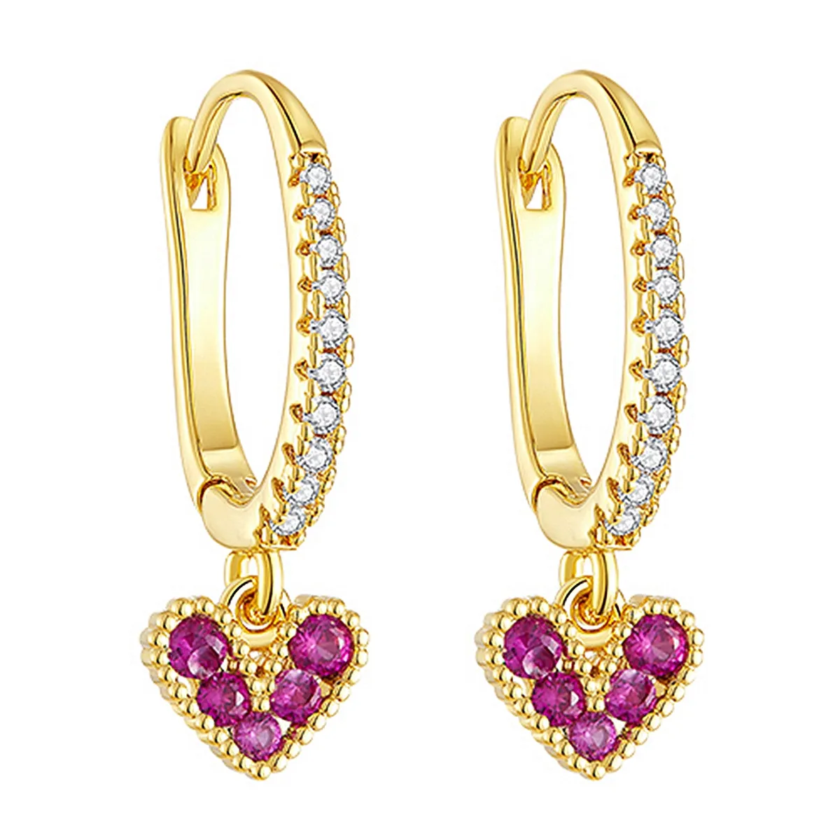 Ruby Heart Drop Diamond Hoop Earrings