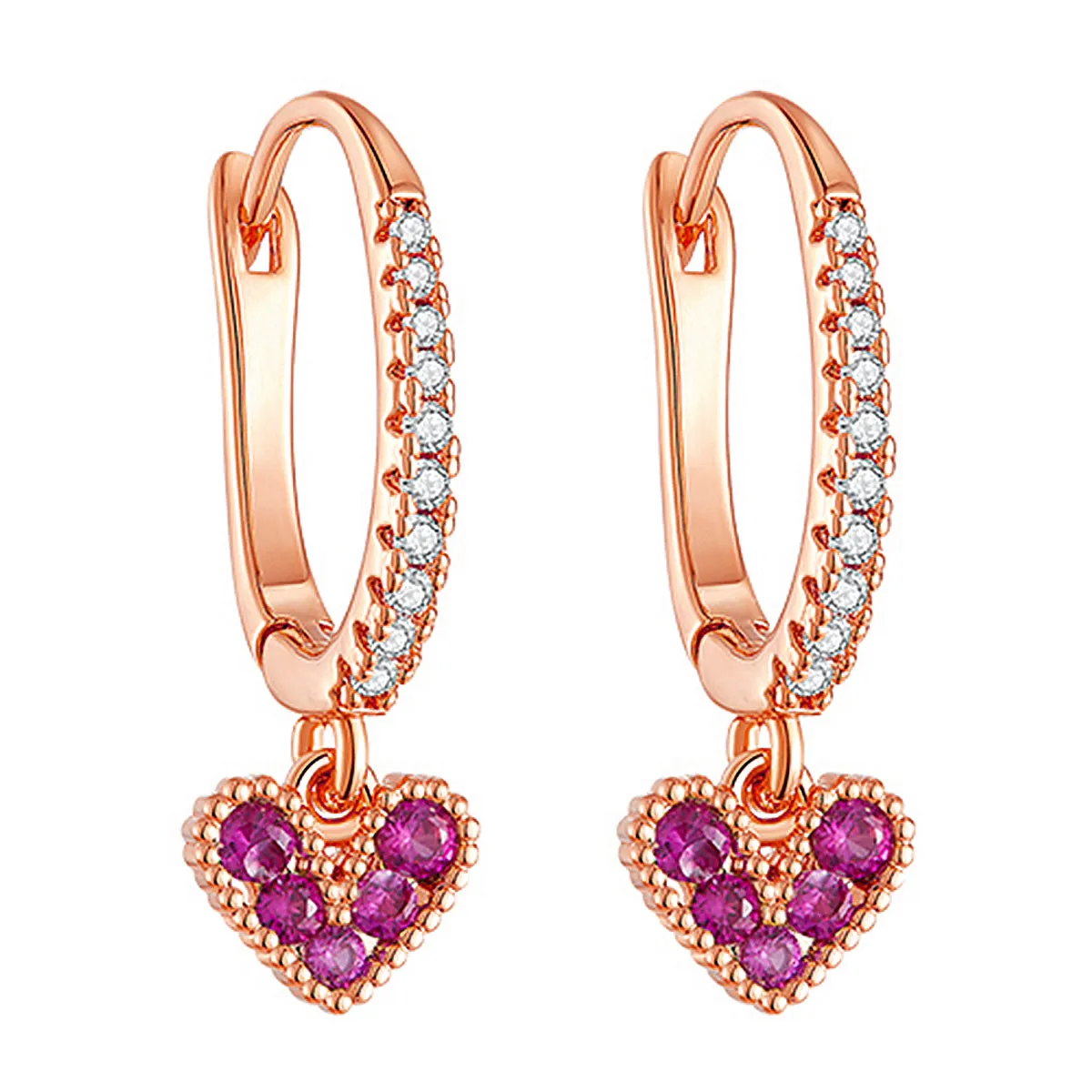 Ruby Heart Drop Diamond Hoop Earrings