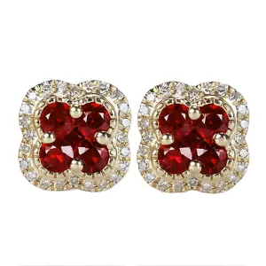 Ruby Lucky Clover with Diamond Halo Stud Earrings