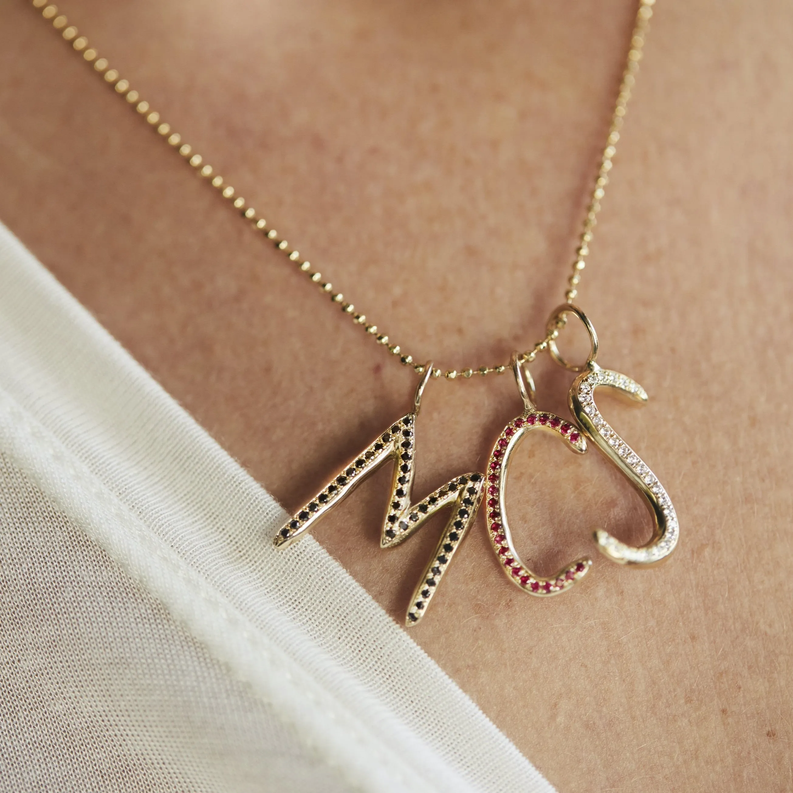 Ruby Pavé Raw Letter - Gold