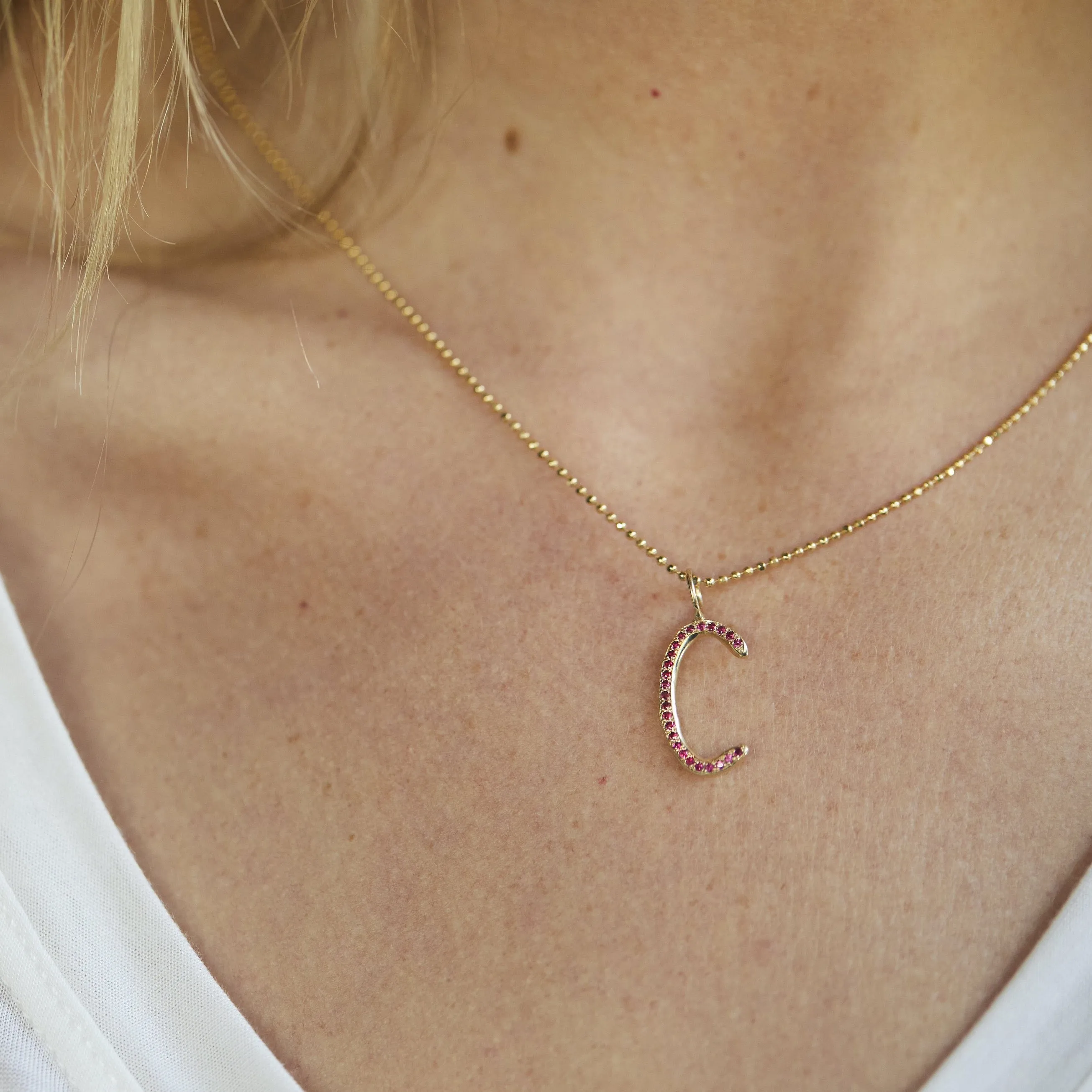 Ruby Pavé Raw Letter - Gold