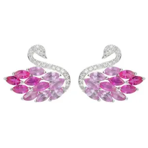 Ruby, Pink Sapphire and Diamond Swan Stud Earrings