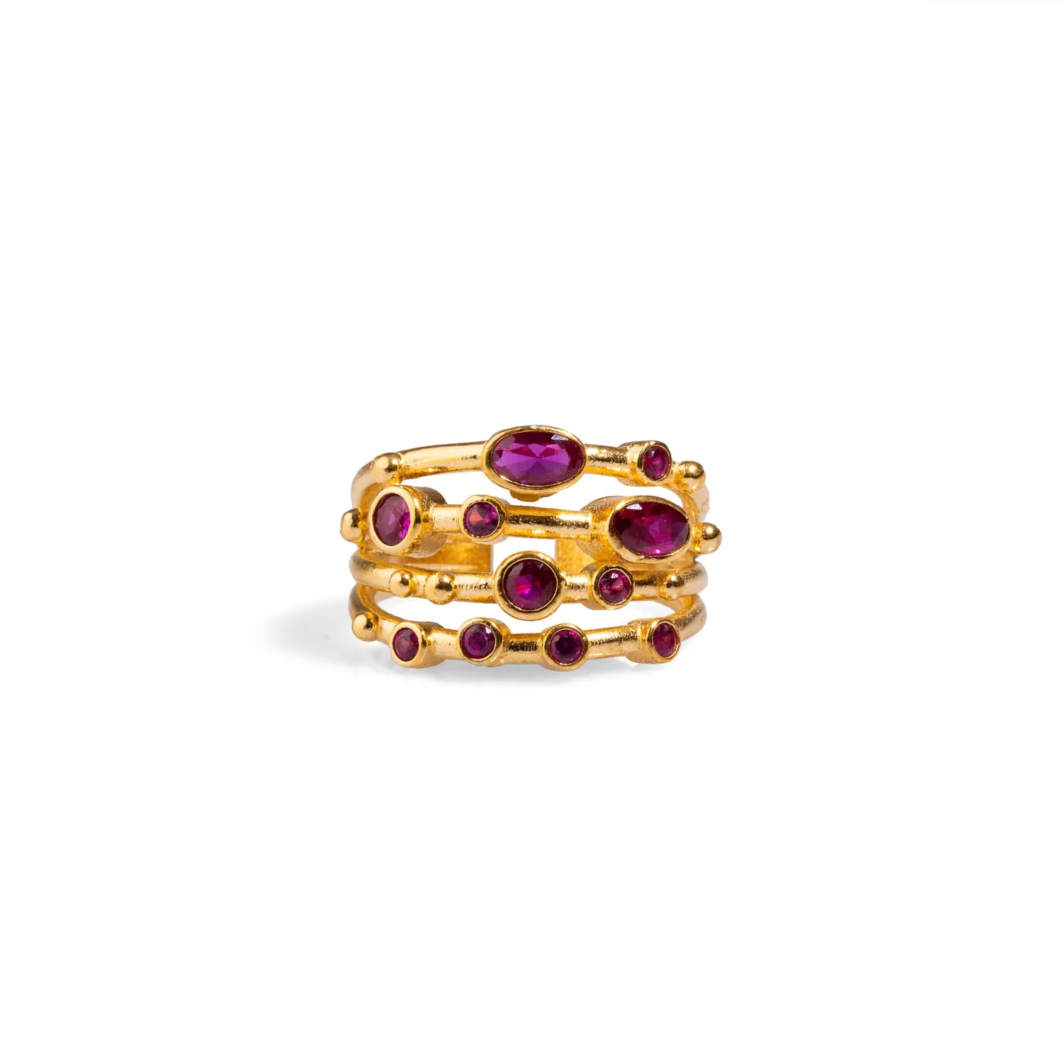 Ruby Stone & Gold Design Adjustable Statement Ring