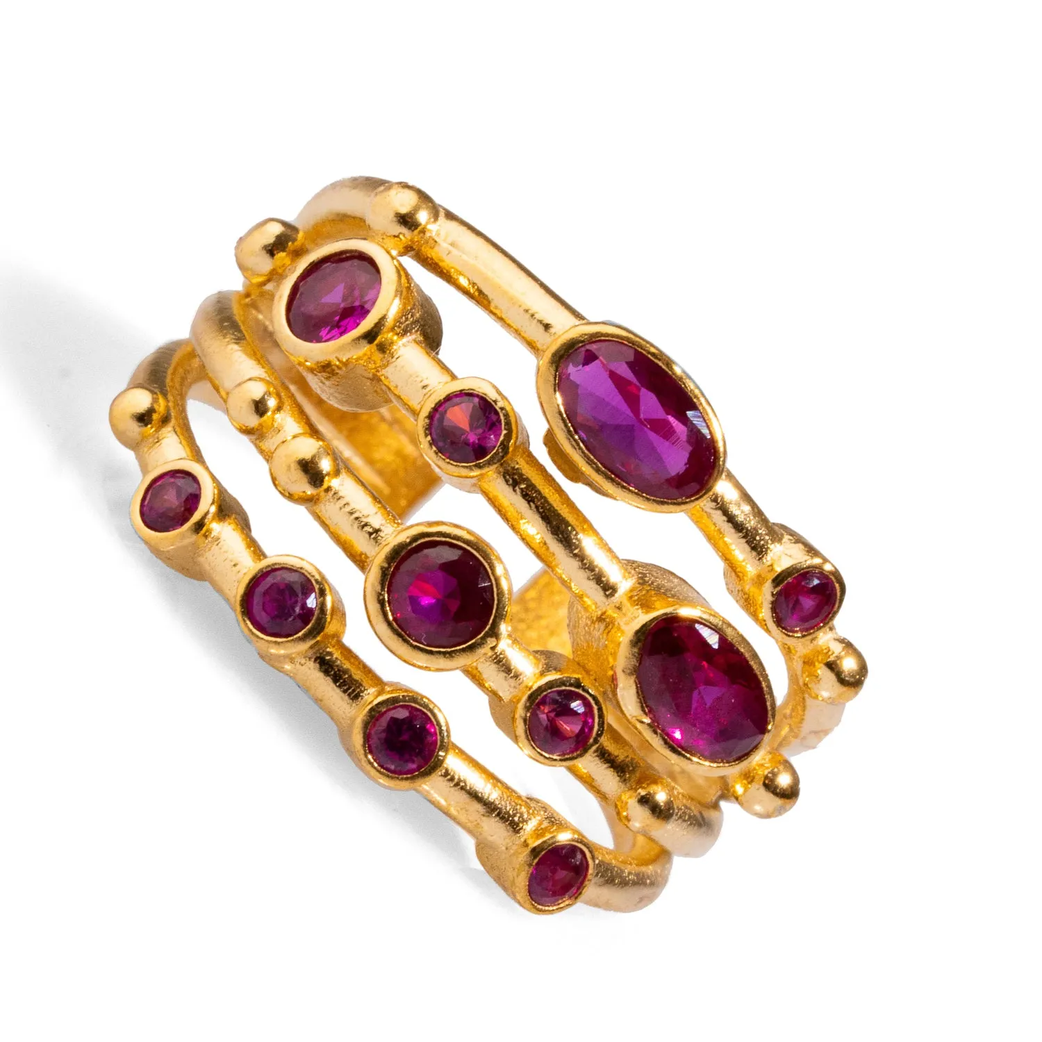 Ruby Stone & Gold Design Adjustable Statement Ring