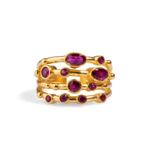 Ruby Stone & Gold Design Adjustable Statement Ring
