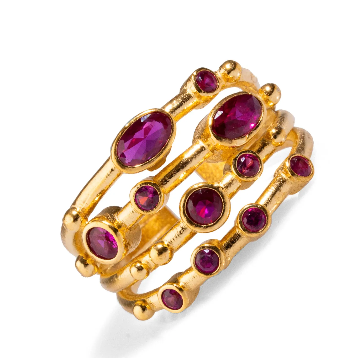 Ruby Stone & Gold Design Adjustable Statement Ring