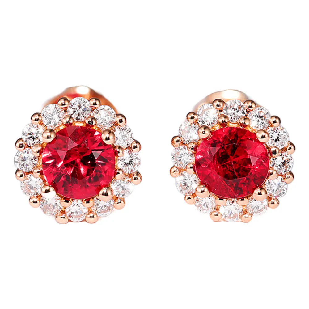 Ruby With Diamond Halo Stud Earrings