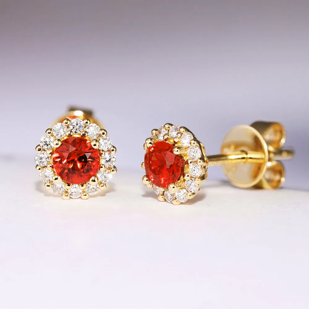 Ruby With Diamond Halo Stud Earrings