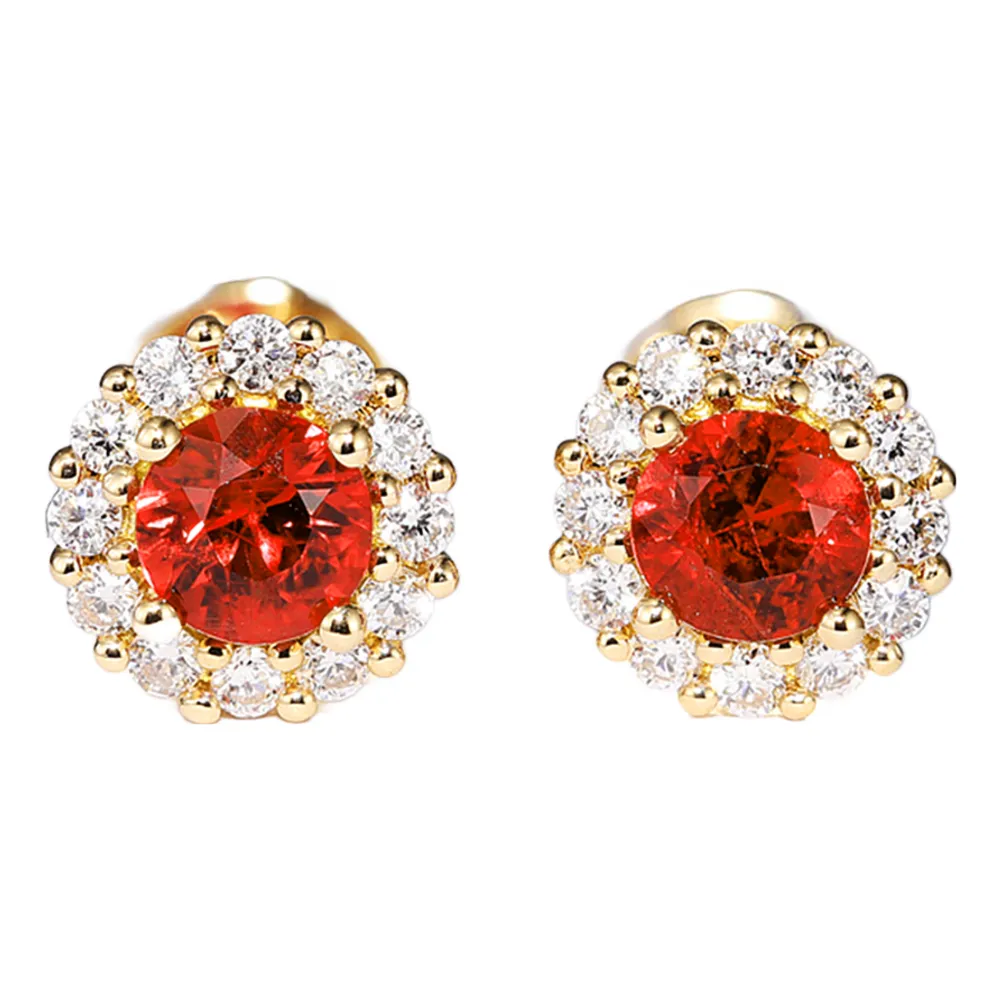 Ruby With Diamond Halo Stud Earrings