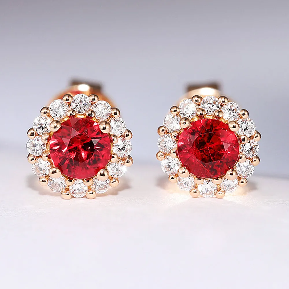 Ruby With Diamond Halo Stud Earrings