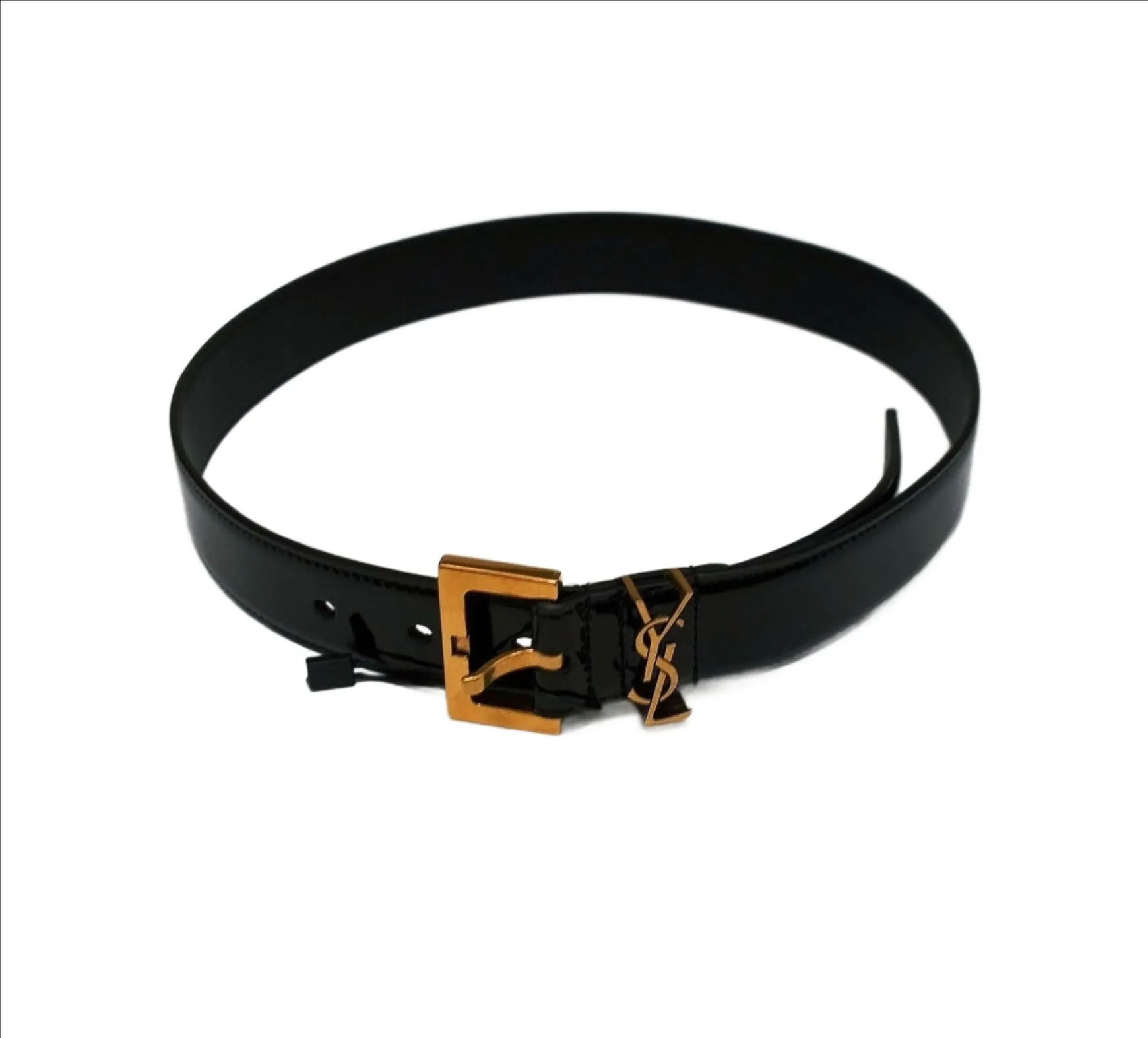 Saint Laurent Cassandre 70cm Black Patent Logo Belt