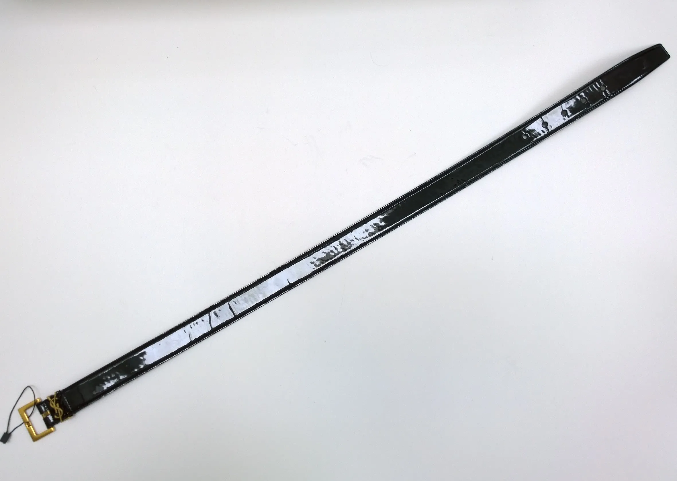 Saint Laurent Cassandre 70cm Black Patent Logo Belt
