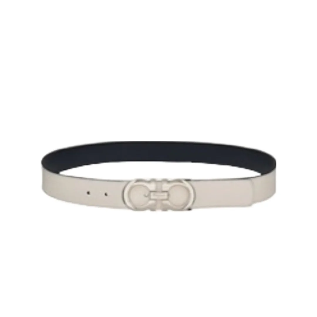 SALVATORE FERRAGAMO REVERSIBLE AND ADJUSTABLE GANCINI BELT WHITE/NAVY