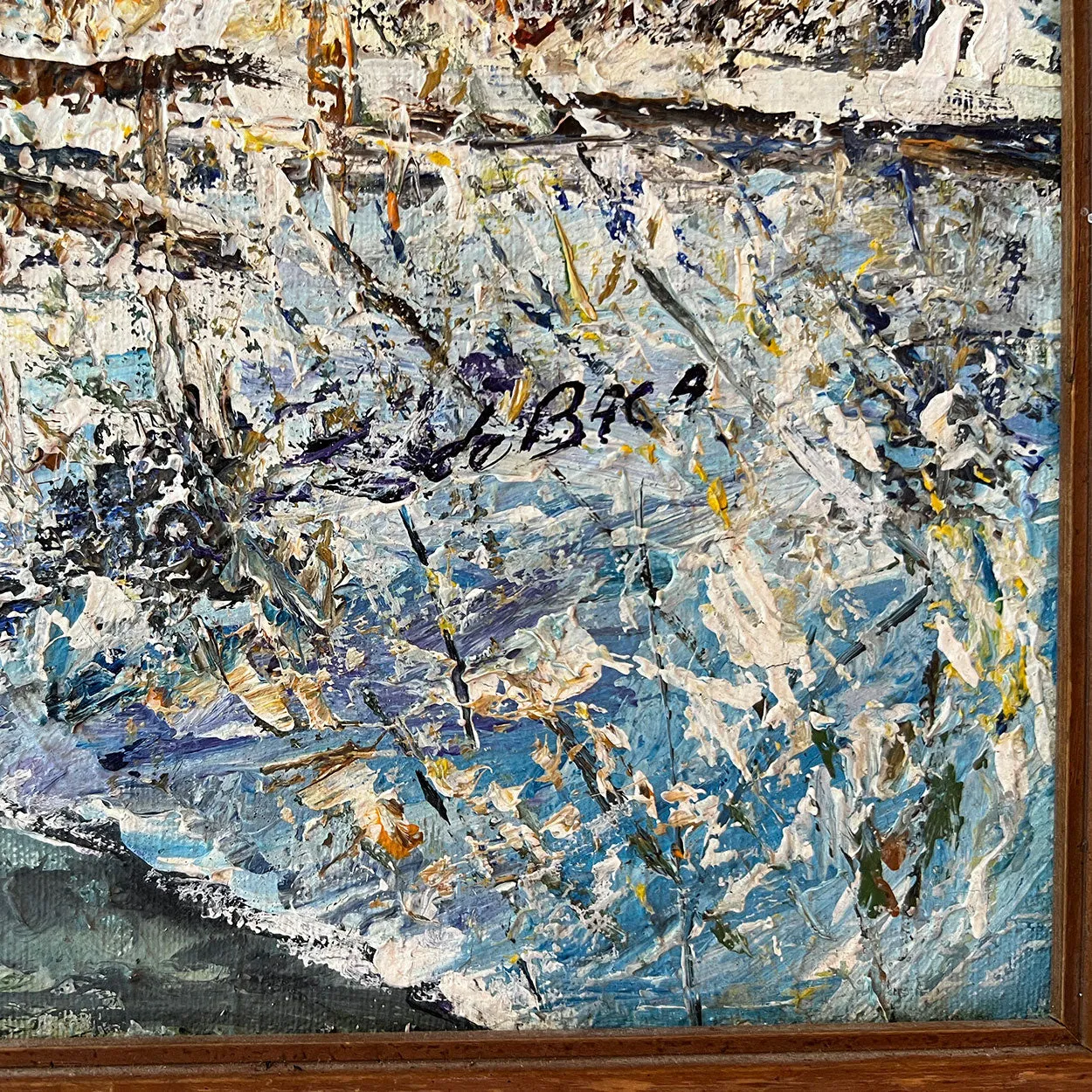 SAM DeBACA Acrylic on Canvas Painting, Four-Mile Creek with Railroad Crossing