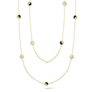 Sautoir 18K Yellow Gold Yin and Yang Mother of Pearl & Onix Station Necklace