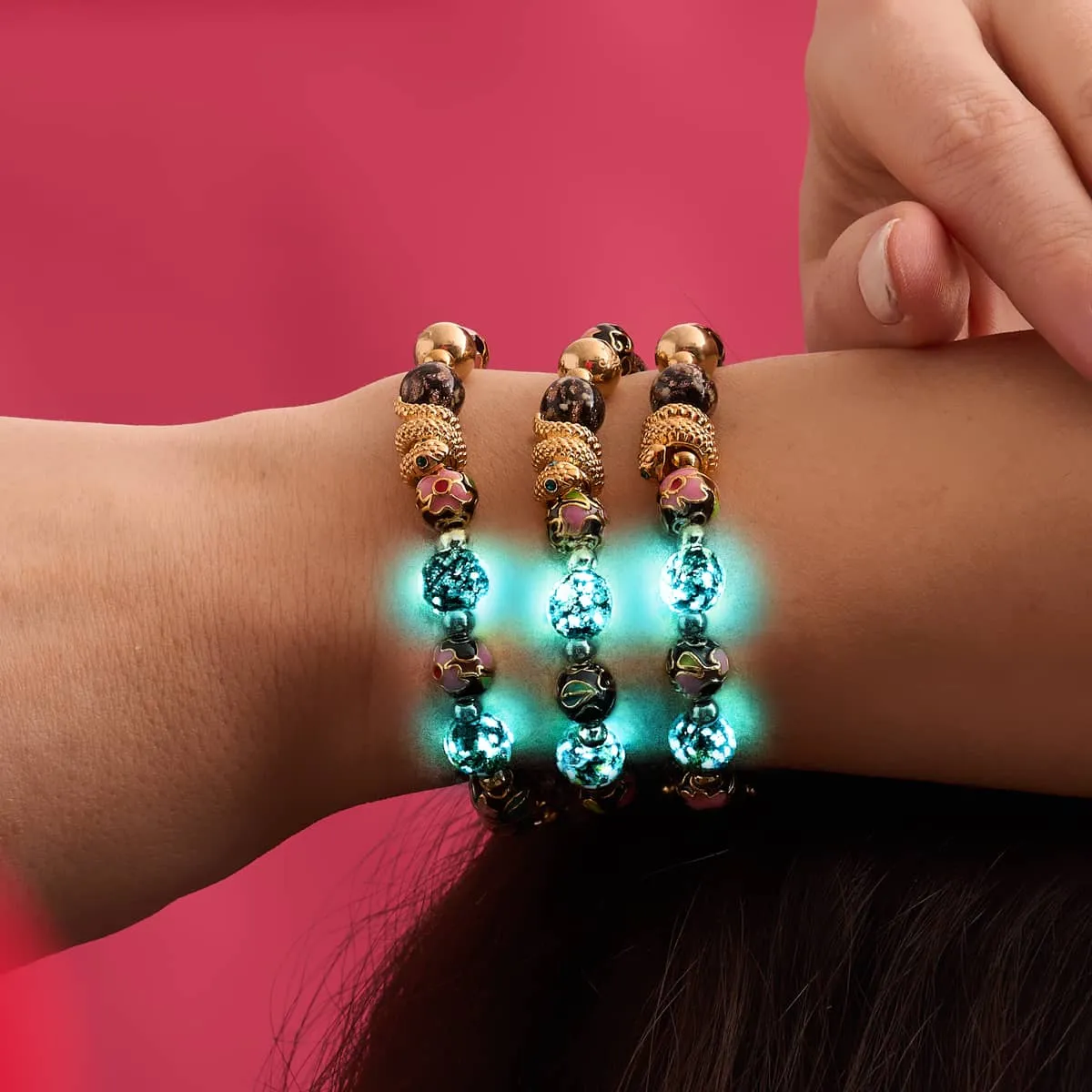 Shadow Dragon | Enamel Lotus | Onyx Firefly Glass Serpent Bracelet