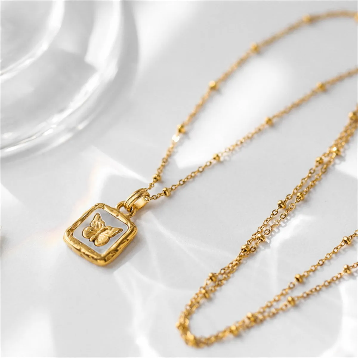 Shell & 18K Gold-Plated Square Butterfly Pendant Necklace