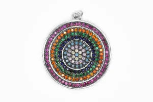 Silver Large Multicolor Pave Coin Charm
