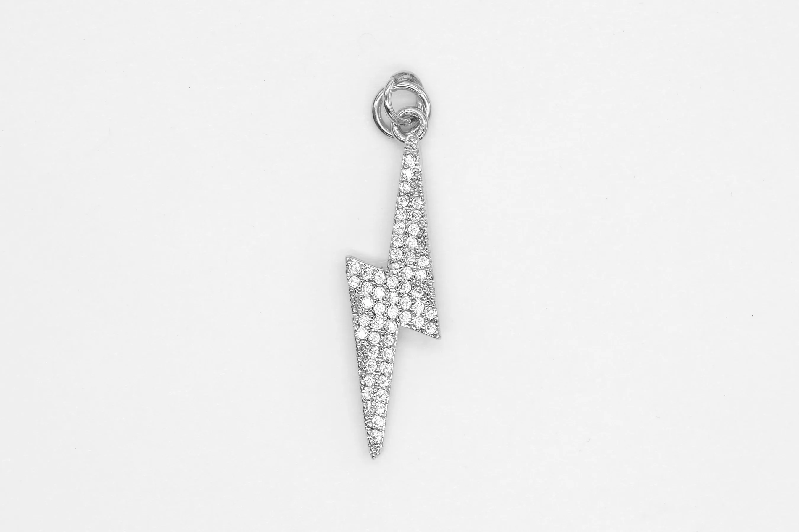 Silver Large Pave Lightening Bolt Charm