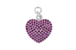 Silver Large Pink Pave Heart Charm