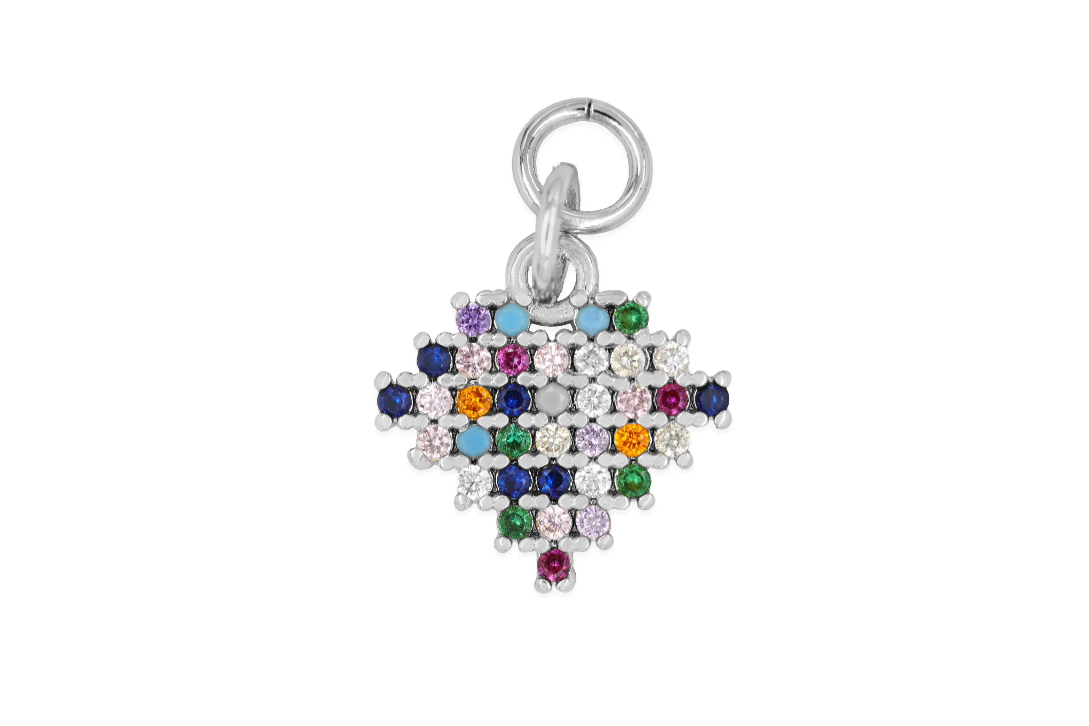 Silver Multicolor Pave Heart Charm