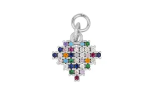 Silver Multicolor Pave Heart Charm