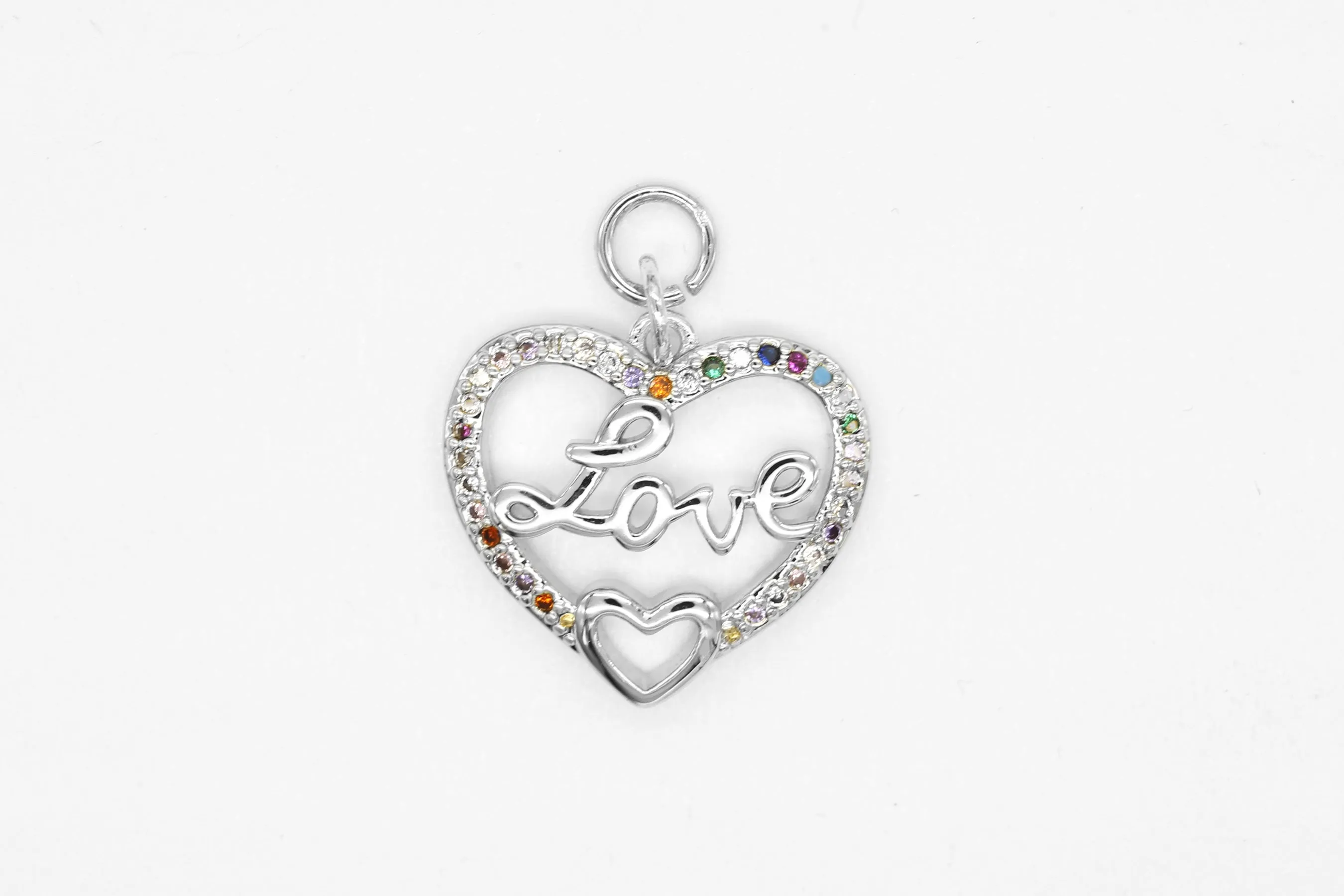 Silver Multicolor Pave Love/Heart Charm
