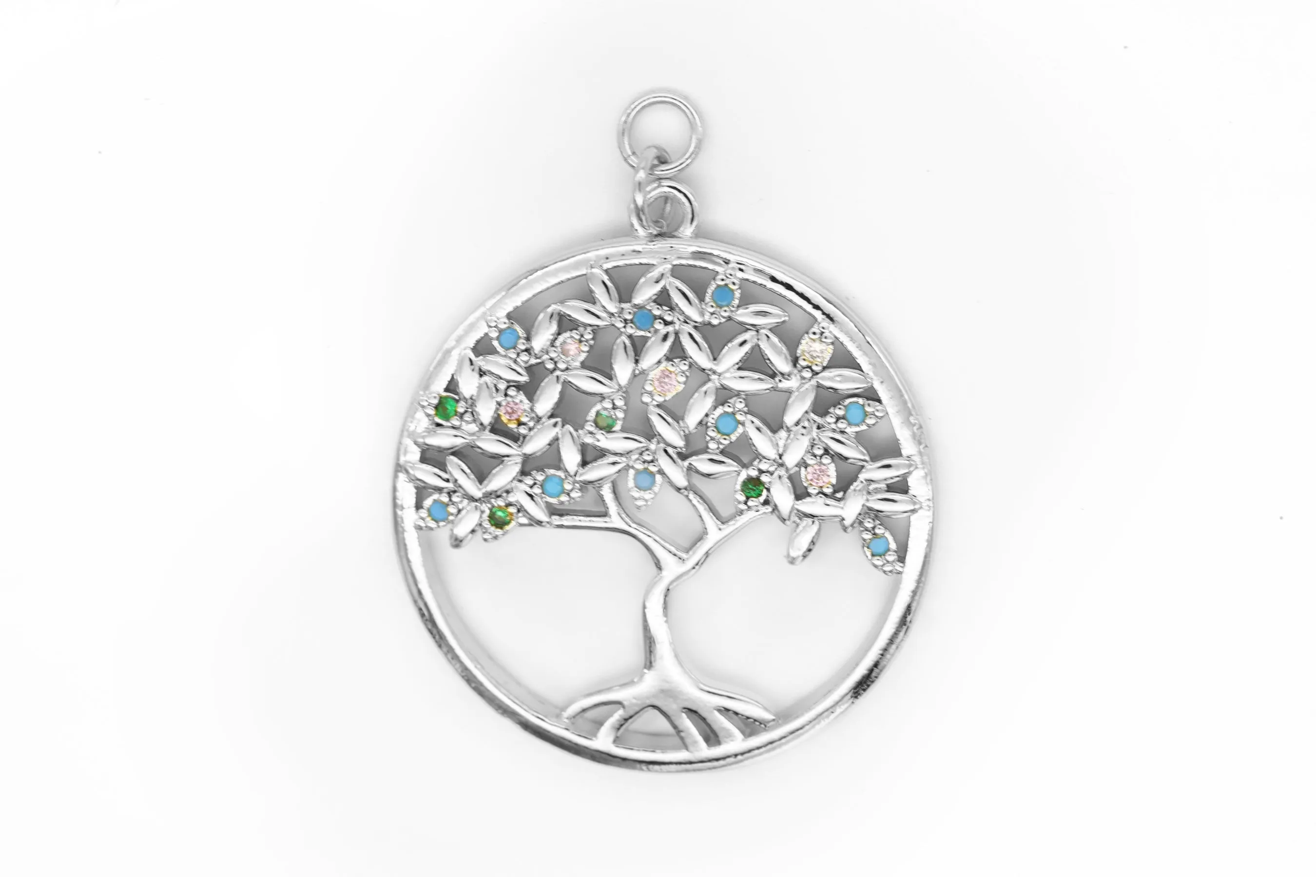 Silver Multicolor Pave Tree of Life Charm