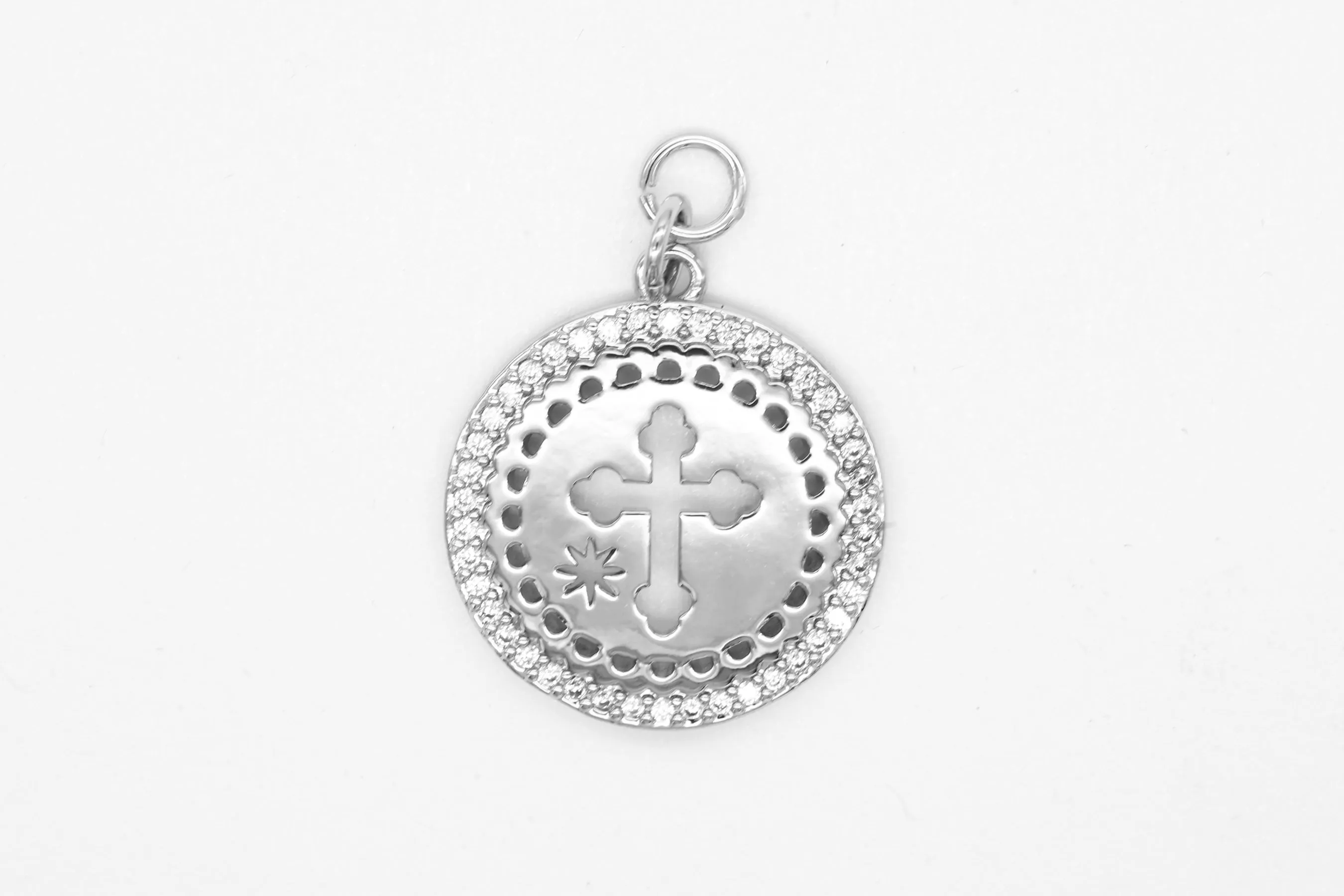 Silver Pave Cross Coin Charm