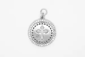 Silver Pave Cross Coin Charm