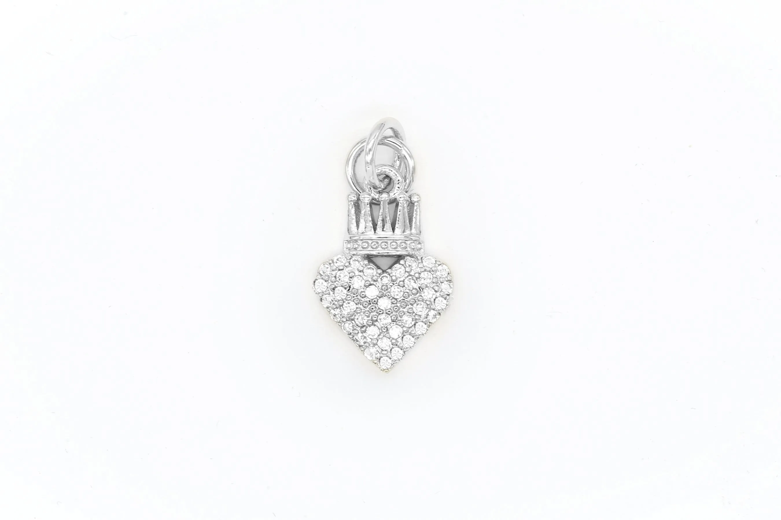Silver Pave Crowned Heart Charm
