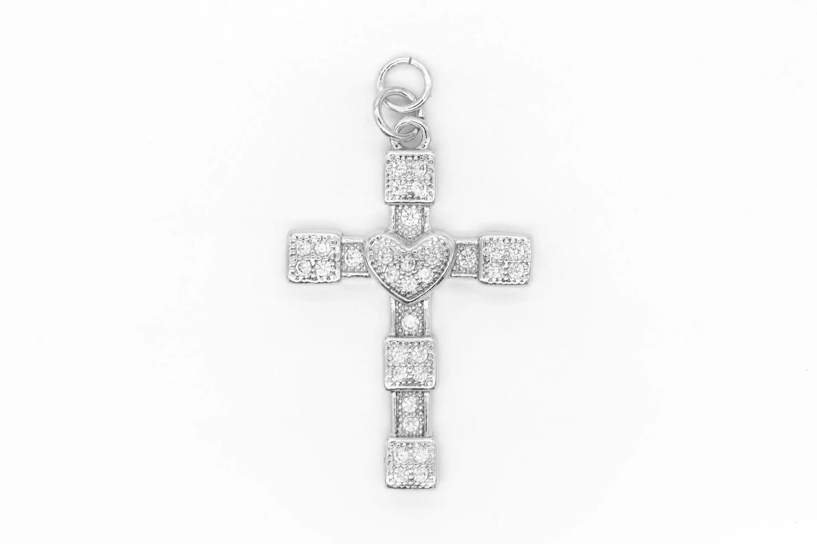 Silver Pave Large Cross/Heart Cross Charm