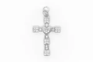 Silver Pave Large Cross/Heart Cross Charm
