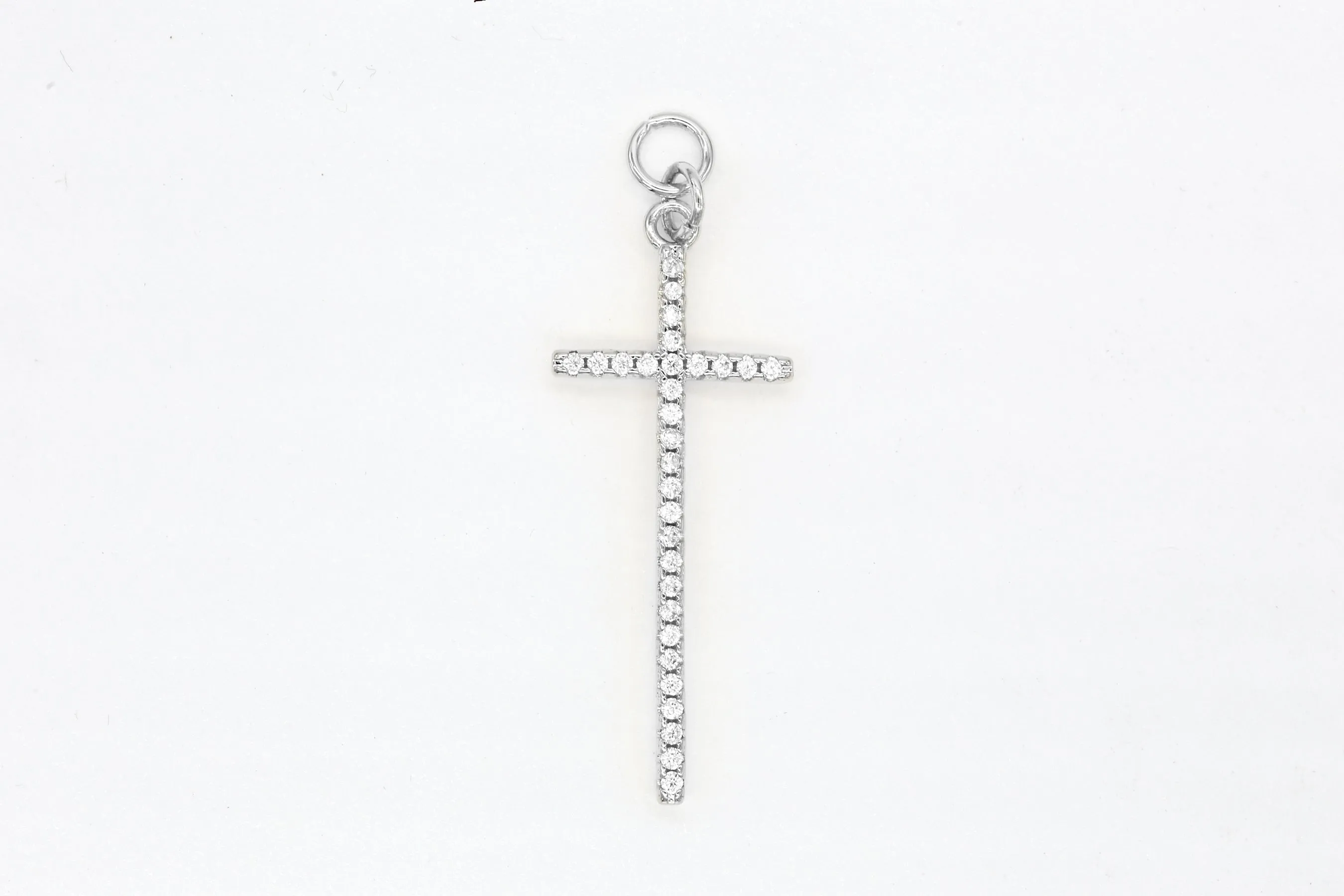 Silver Pave Long Cross Charm