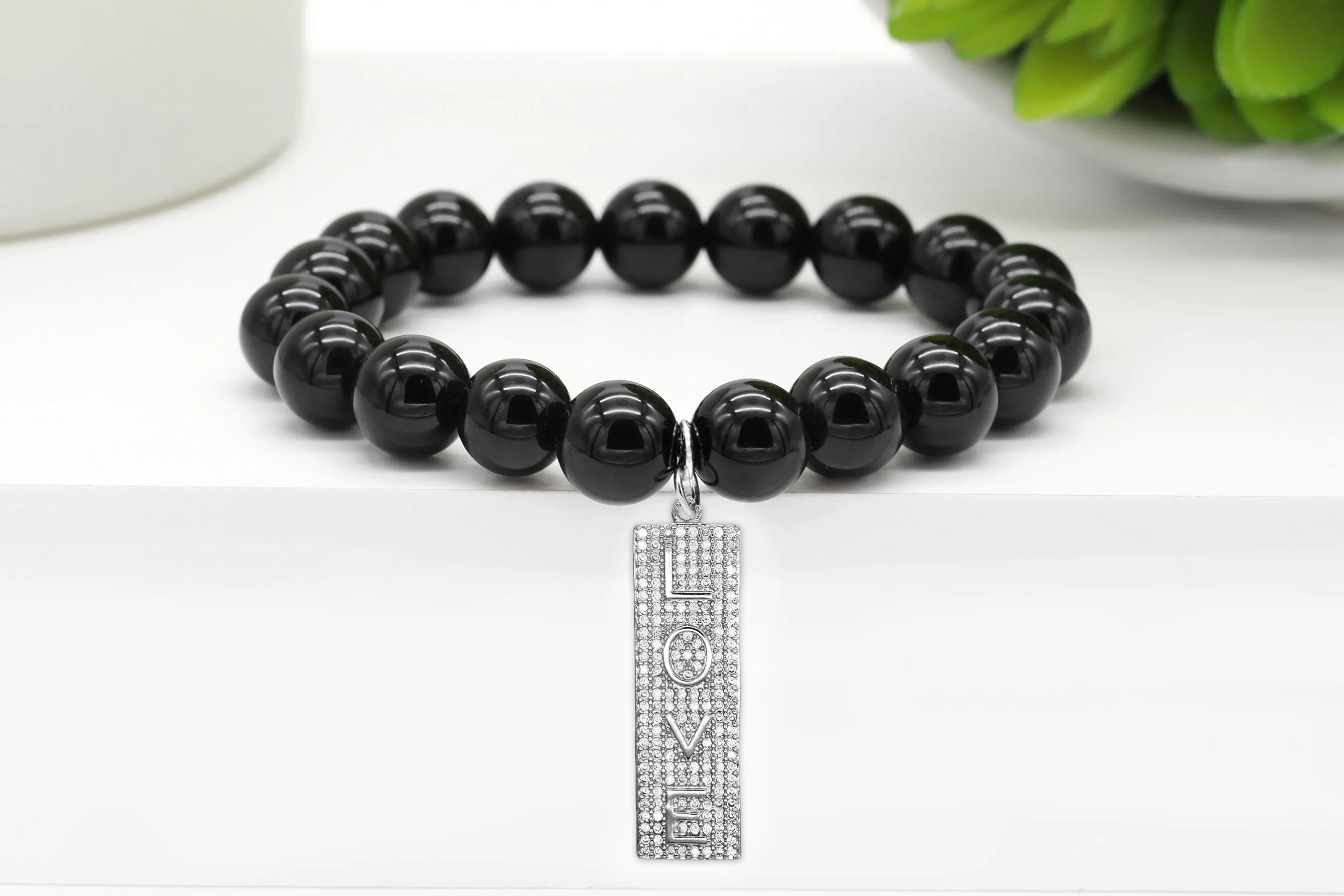 Silver Pave Long Love Charm