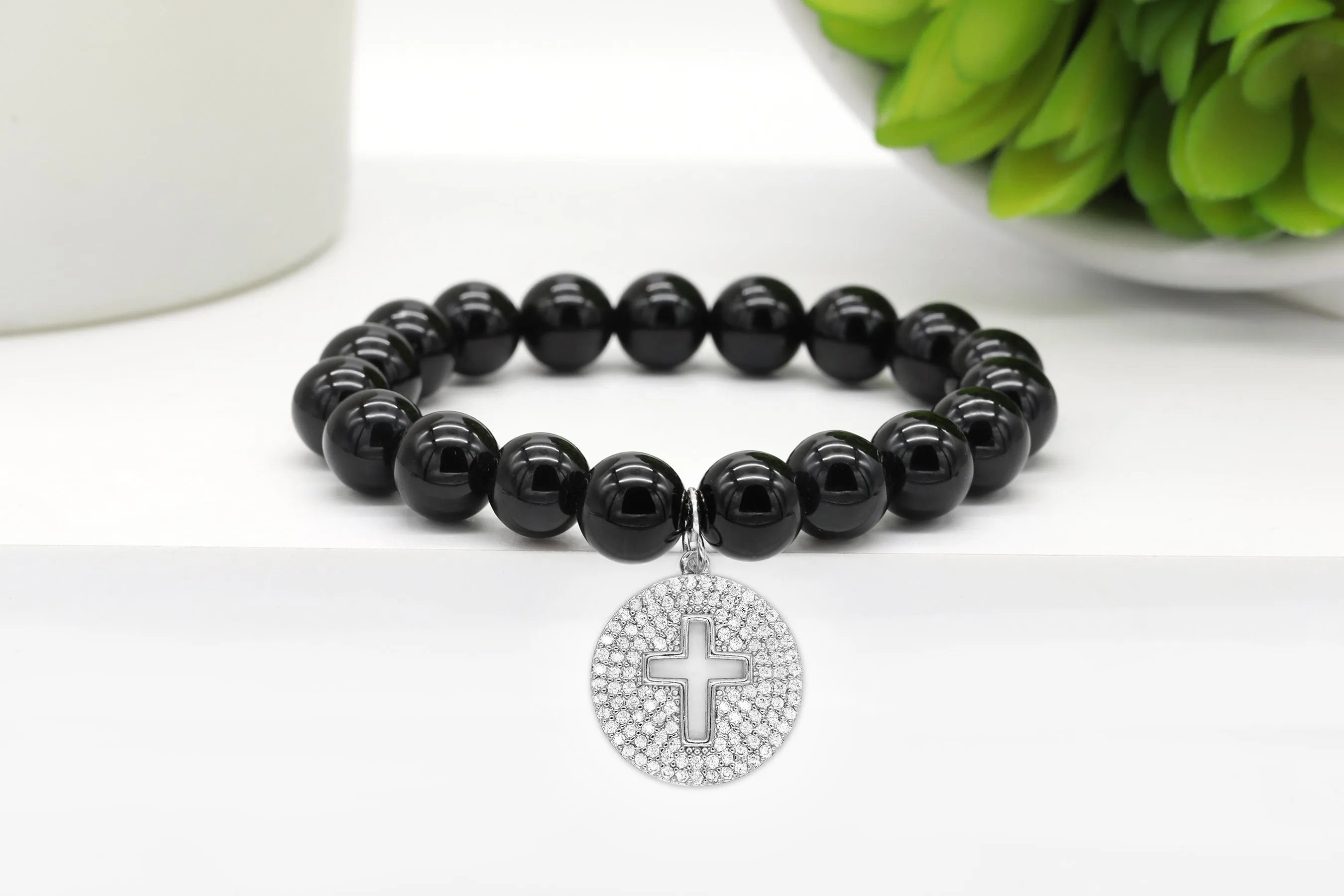 Silver Pave Open Cross Charm