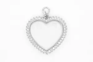 Silver Pave Open Heart Charm