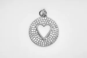 Silver Pave Open Heart Charm