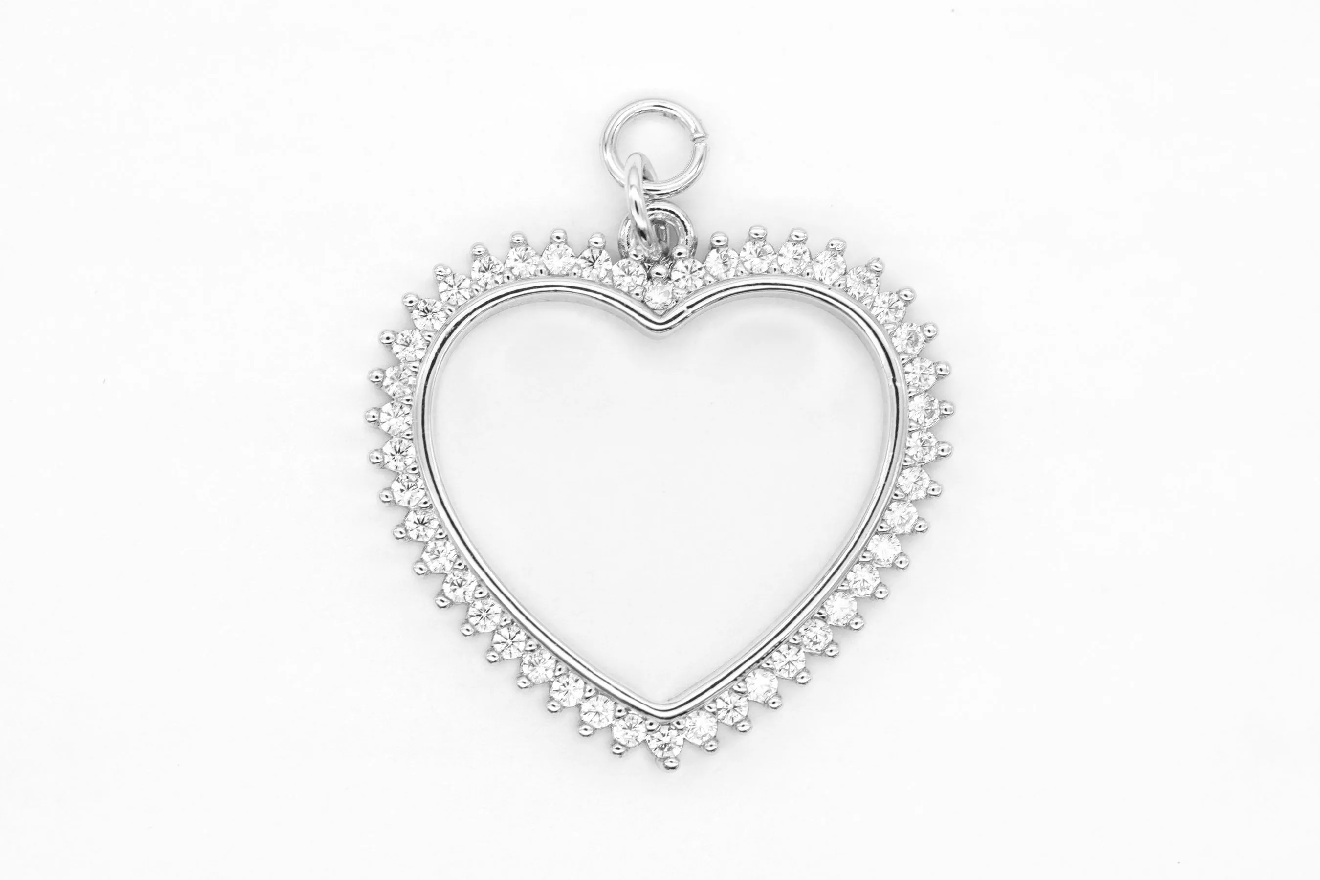 Silver Pave Open Heart Charm