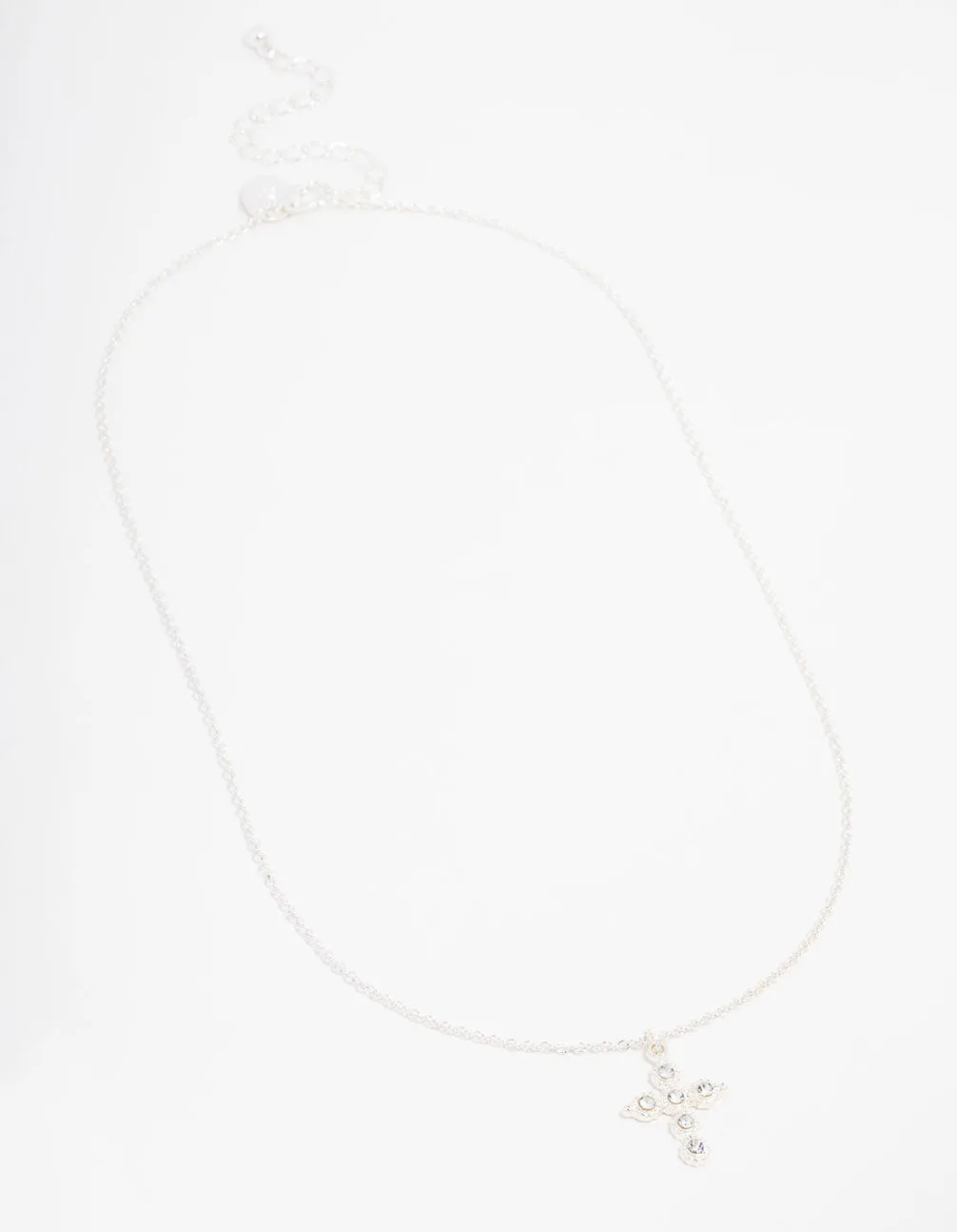 Silver Plated Diamante Round Cross Necklace